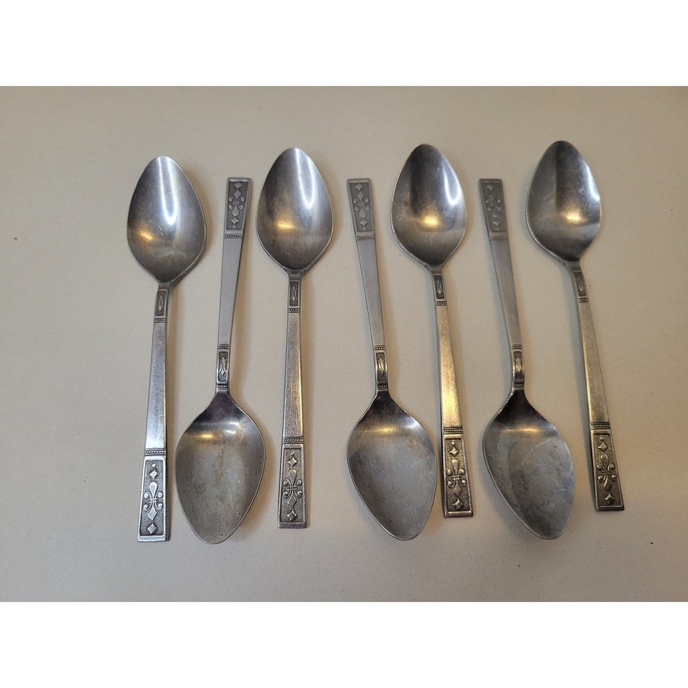 Interpur Cortina Stainless Steel Teaspoons Japan Flatware Set of 7 Fleur De Lis
